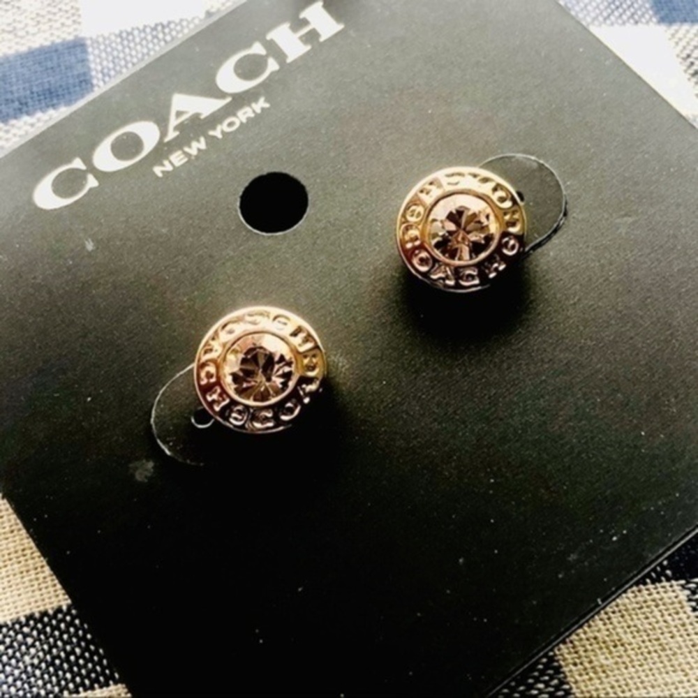 Coach Gold Logo Stud Earrings – Classic Round Signature Studs NWT